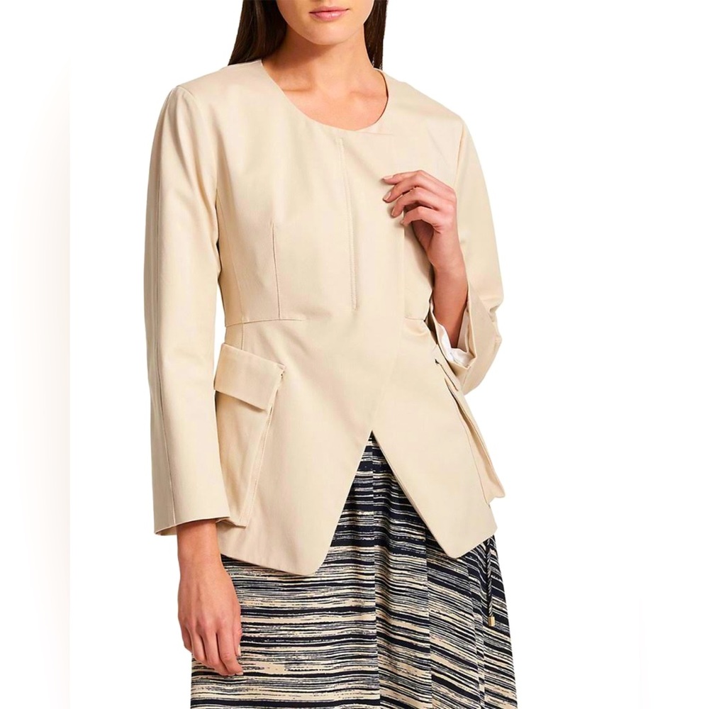 Donna Karan Long Sleeve Asymmetrical Blazer Jacket Sand Tan Khaki Beige Large 12
